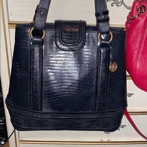 EUC Rare Brahmin embossed black leather bucket bag